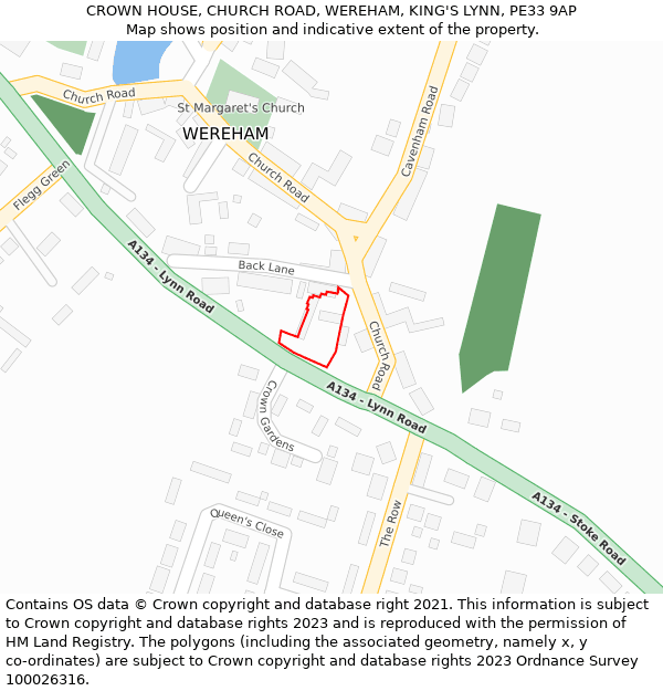 CROWN HOUSE, CHURCH ROAD, WEREHAM, KING'S LYNN, PE33 9AP: Location map and indicative extent of plot