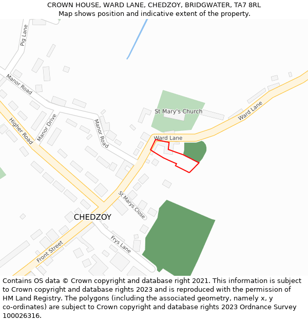 CROWN HOUSE, WARD LANE, CHEDZOY, BRIDGWATER, TA7 8RL: Location map and indicative extent of plot