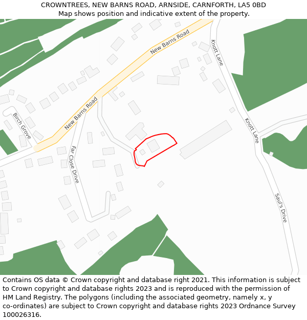 CROWNTREES, NEW BARNS ROAD, ARNSIDE, CARNFORTH, LA5 0BD: Location map and indicative extent of plot