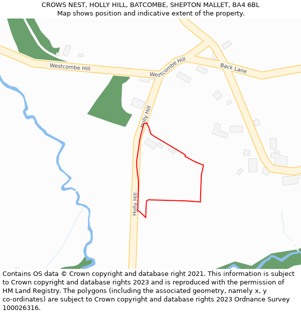 CROWS NEST, HOLLY HILL, BATCOMBE, SHEPTON MALLET, BA4 6BL: Location map and indicative extent of plot