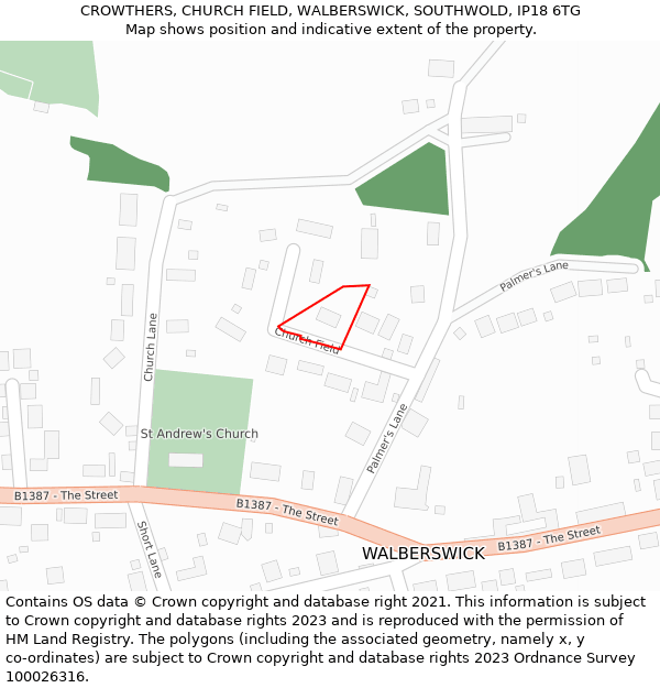 CROWTHERS, CHURCH FIELD, WALBERSWICK, SOUTHWOLD, IP18 6TG: Location map and indicative extent of plot