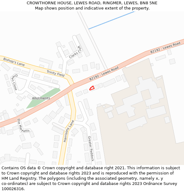 CROWTHORNE HOUSE, LEWES ROAD, RINGMER, LEWES, BN8 5NE: Location map and indicative extent of plot
