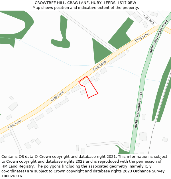 CROWTREE HILL, CRAG LANE, HUBY, LEEDS, LS17 0BW: Location map and indicative extent of plot