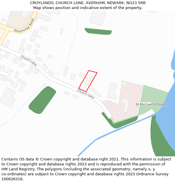 CROYLANDS, CHURCH LANE, AVERHAM, NEWARK, NG23 5RB: Location map and indicative extent of plot