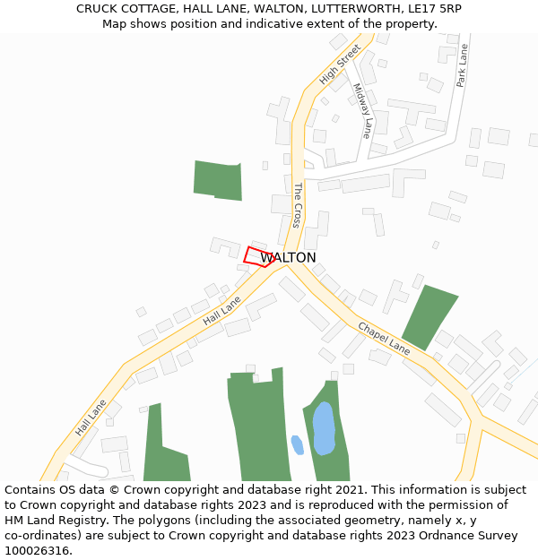 CRUCK COTTAGE, HALL LANE, WALTON, LUTTERWORTH, LE17 5RP: Location map and indicative extent of plot
