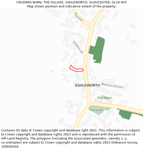 CRUDENS BARN, THE VILLAGE, ASHLEWORTH, GLOUCESTER, GL19 4HT: Location map and indicative extent of plot