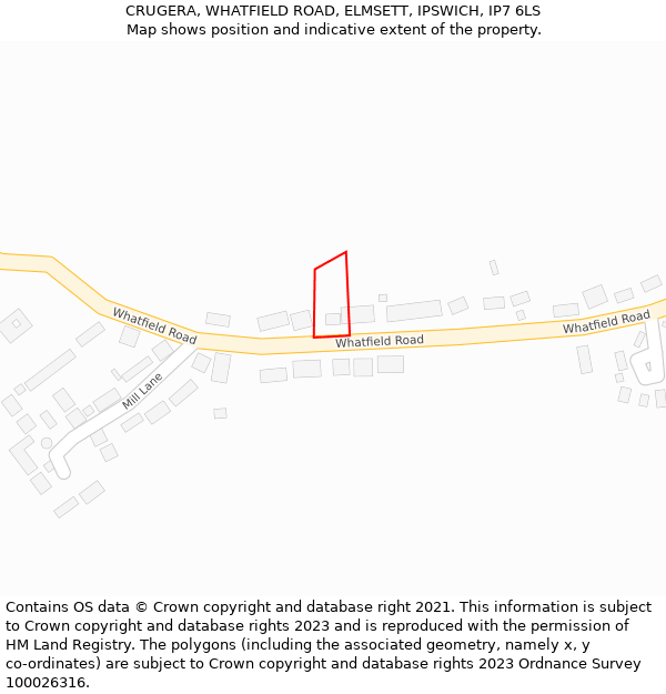 CRUGERA, WHATFIELD ROAD, ELMSETT, IPSWICH, IP7 6LS: Location map and indicative extent of plot