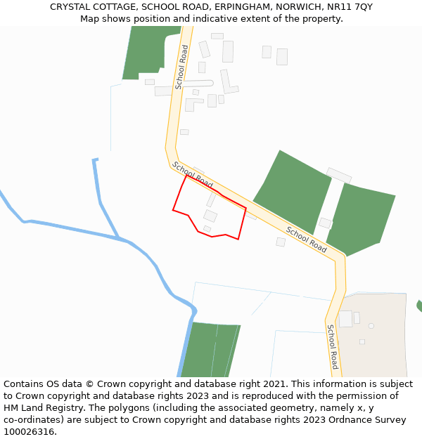 CRYSTAL COTTAGE, SCHOOL ROAD, ERPINGHAM, NORWICH, NR11 7QY: Location map and indicative extent of plot