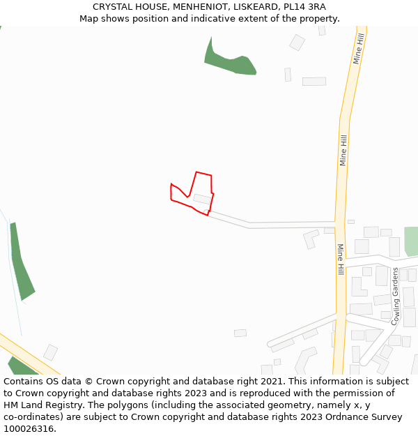 CRYSTAL HOUSE, MENHENIOT, LISKEARD, PL14 3RA: Location map and indicative extent of plot