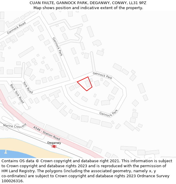 CUAN FAILTE, GANNOCK PARK, DEGANWY, CONWY, LL31 9PZ: Location map and indicative extent of plot