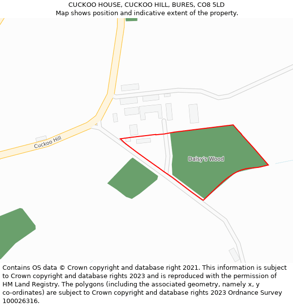 CUCKOO HOUSE, CUCKOO HILL, BURES, CO8 5LD: Location map and indicative extent of plot