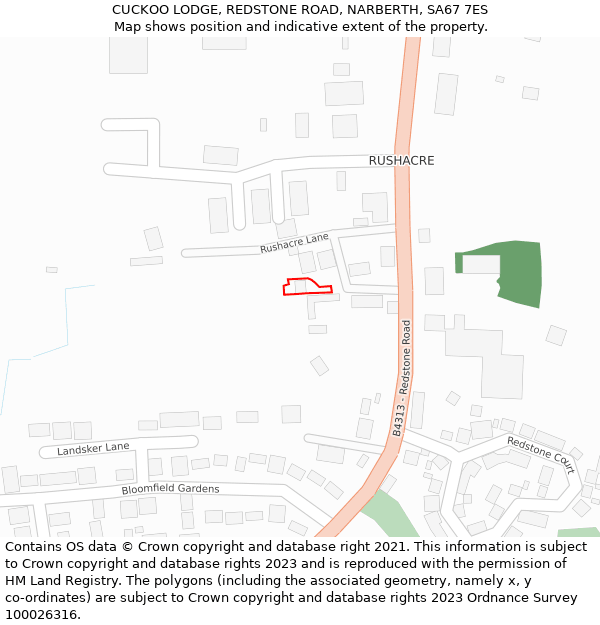 CUCKOO LODGE, REDSTONE ROAD, NARBERTH, SA67 7ES: Location map and indicative extent of plot