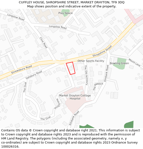 CUFFLEY HOUSE, SHROPSHIRE STREET, MARKET DRAYTON, TF9 3DQ: Location map and indicative extent of plot