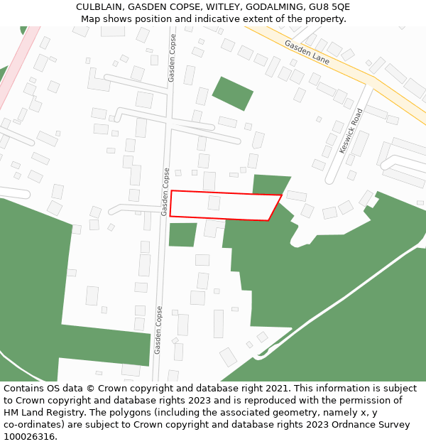 CULBLAIN, GASDEN COPSE, WITLEY, GODALMING, GU8 5QE: Location map and indicative extent of plot