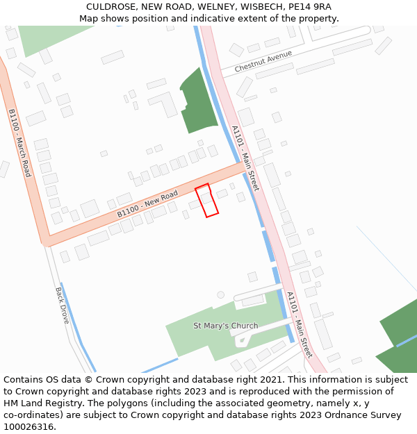 CULDROSE, NEW ROAD, WELNEY, WISBECH, PE14 9RA: Location map and indicative extent of plot