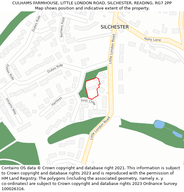 CULHAMS FARMHOUSE, LITTLE LONDON ROAD, SILCHESTER, READING, RG7 2PP: Location map and indicative extent of plot