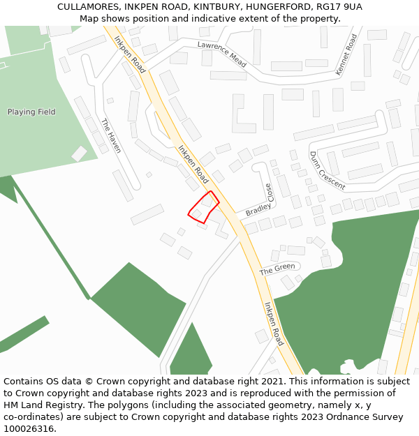 CULLAMORES, INKPEN ROAD, KINTBURY, HUNGERFORD, RG17 9UA: Location map and indicative extent of plot