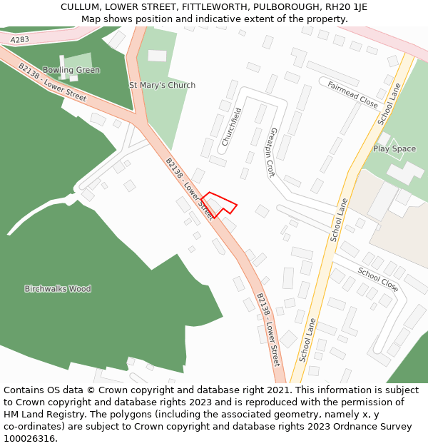 CULLUM, LOWER STREET, FITTLEWORTH, PULBOROUGH, RH20 1JE: Location map and indicative extent of plot