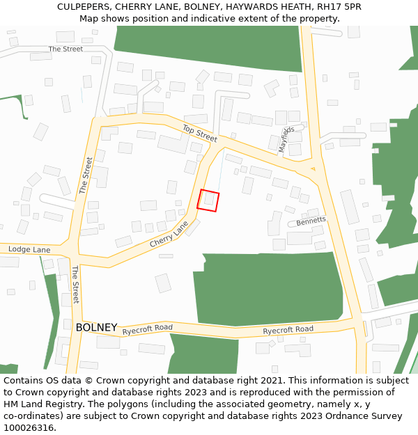 CULPEPERS, CHERRY LANE, BOLNEY, HAYWARDS HEATH, RH17 5PR: Location map and indicative extent of plot