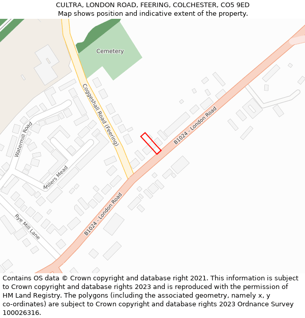CULTRA, LONDON ROAD, FEERING, COLCHESTER, CO5 9ED: Location map and indicative extent of plot