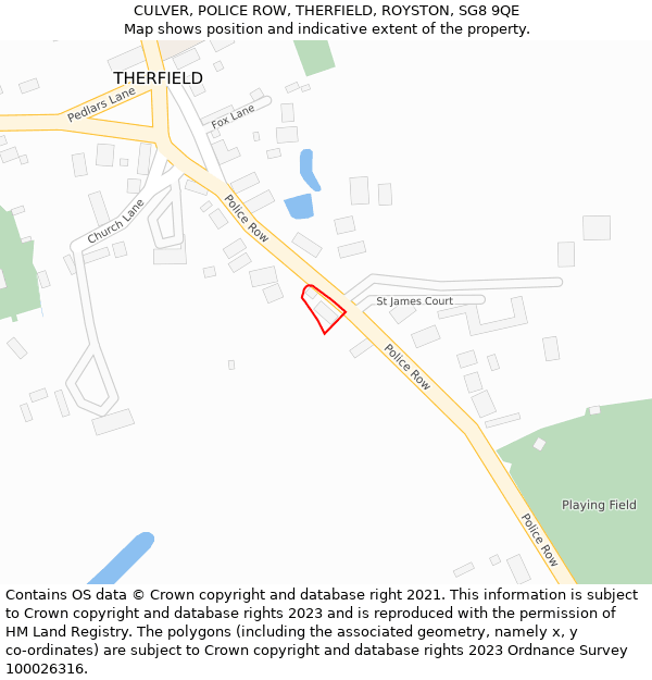 CULVER, POLICE ROW, THERFIELD, ROYSTON, SG8 9QE: Location map and indicative extent of plot