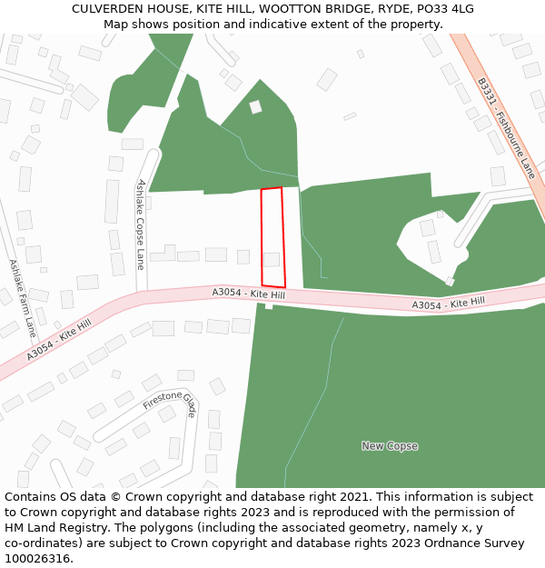 CULVERDEN HOUSE, KITE HILL, WOOTTON BRIDGE, RYDE, PO33 4LG: Location map and indicative extent of plot