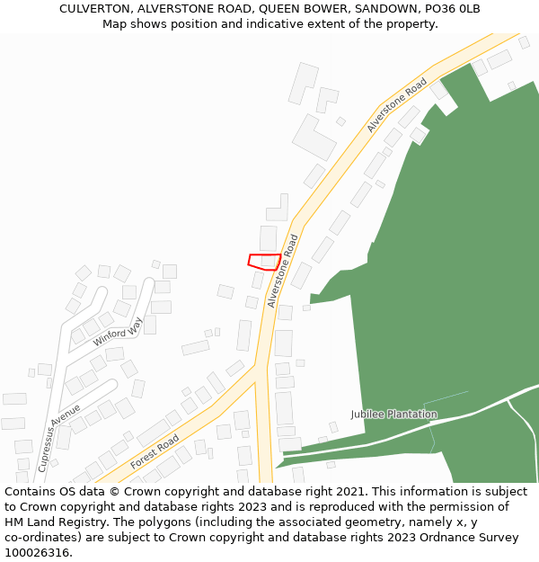 CULVERTON, ALVERSTONE ROAD, QUEEN BOWER, SANDOWN, PO36 0LB: Location map and indicative extent of plot
