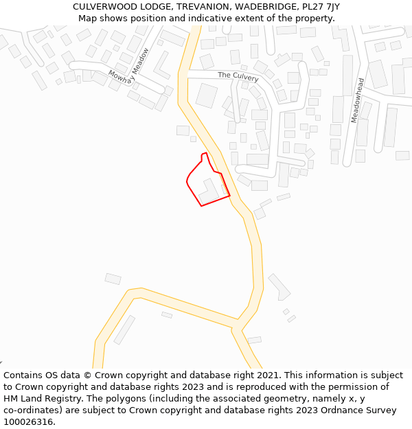 CULVERWOOD LODGE, TREVANION, WADEBRIDGE, PL27 7JY: Location map and indicative extent of plot