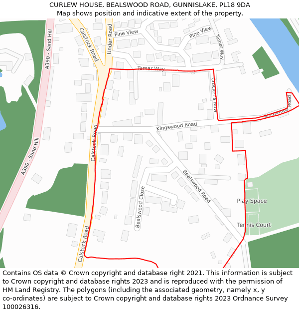 CURLEW HOUSE, BEALSWOOD ROAD, GUNNISLAKE, PL18 9DA: Location map and indicative extent of plot