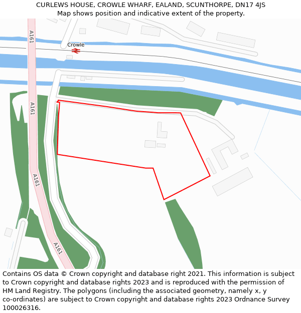 CURLEWS HOUSE, CROWLE WHARF, EALAND, SCUNTHORPE, DN17 4JS: Location map and indicative extent of plot