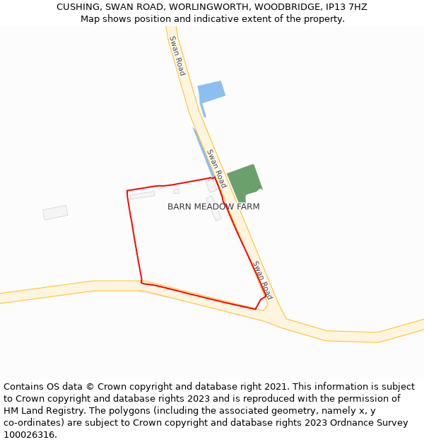 CUSHING, SWAN ROAD, WORLINGWORTH, WOODBRIDGE, IP13 7HZ: Location map and indicative extent of plot