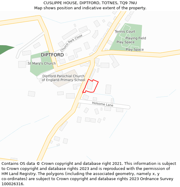 CUSLIPPE HOUSE, DIPTFORD, TOTNES, TQ9 7NU: Location map and indicative extent of plot