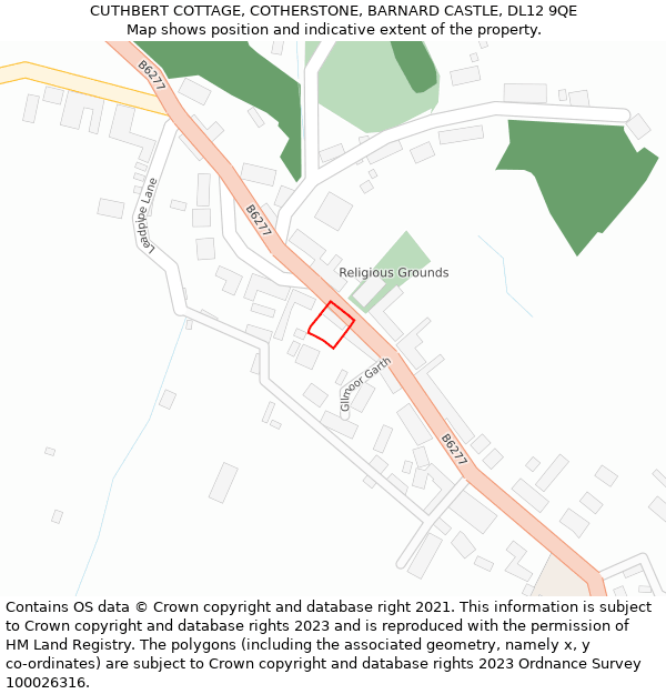 CUTHBERT COTTAGE, COTHERSTONE, BARNARD CASTLE, DL12 9QE: Location map and indicative extent of plot