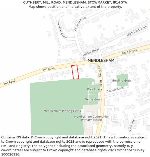 CUTHBERT, MILL ROAD, MENDLESHAM, STOWMARKET, IP14 5TA: Location map and indicative extent of plot