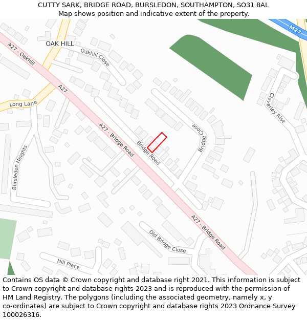 CUTTY SARK, BRIDGE ROAD, BURSLEDON, SOUTHAMPTON, SO31 8AL: Location map and indicative extent of plot
