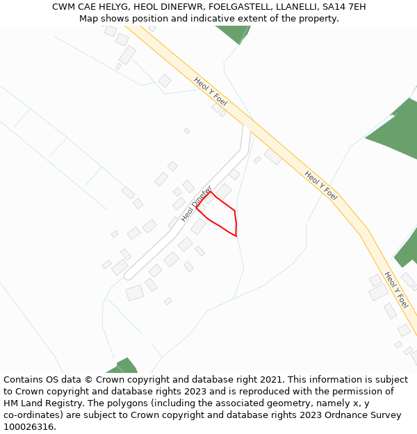 CWM CAE HELYG, HEOL DINEFWR, FOELGASTELL, LLANELLI, SA14 7EH: Location map and indicative extent of plot