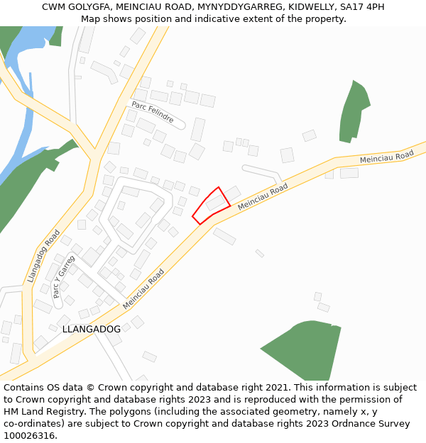 CWM GOLYGFA, MEINCIAU ROAD, MYNYDDYGARREG, KIDWELLY, SA17 4PH: Location map and indicative extent of plot