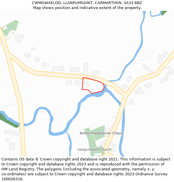 CWMGWAELOD, LLANPUMSAINT, CARMARTHEN, SA33 6BZ: Location map and indicative extent of plot