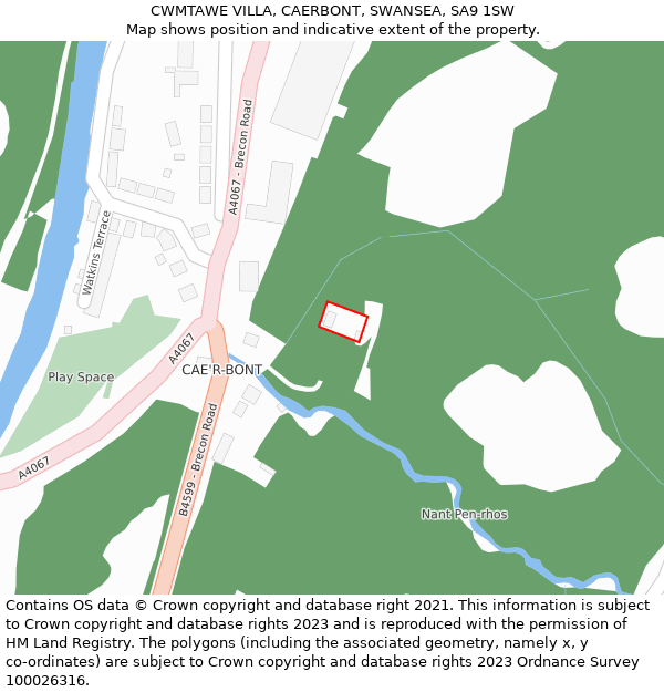 CWMTAWE VILLA, CAERBONT, SWANSEA, SA9 1SW: Location map and indicative extent of plot