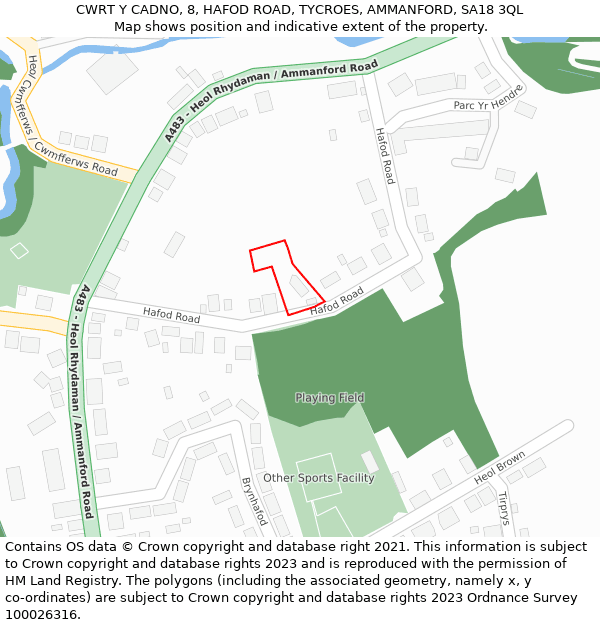 CWRT Y CADNO, 8, HAFOD ROAD, TYCROES, AMMANFORD, SA18 3QL: Location map and indicative extent of plot