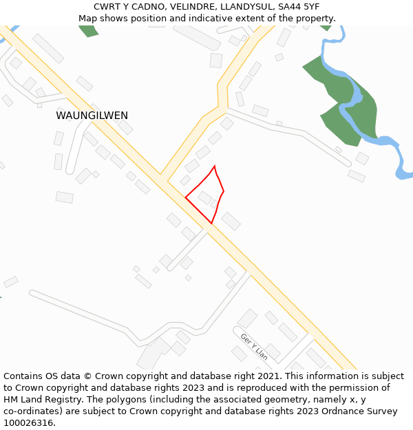 CWRT Y CADNO, VELINDRE, LLANDYSUL, SA44 5YF: Location map and indicative extent of plot