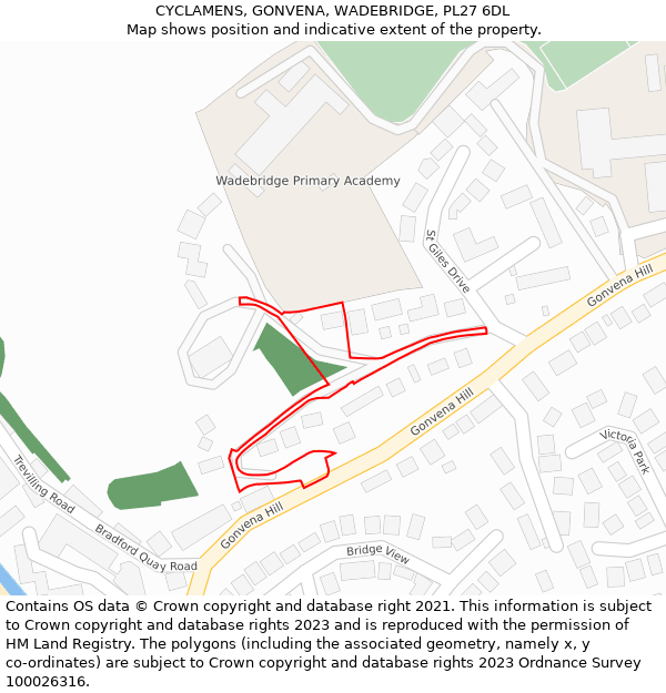CYCLAMENS, GONVENA, WADEBRIDGE, PL27 6DL: Location map and indicative extent of plot