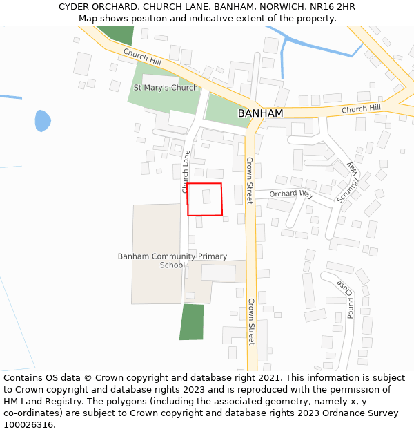CYDER ORCHARD, CHURCH LANE, BANHAM, NORWICH, NR16 2HR: Location map and indicative extent of plot