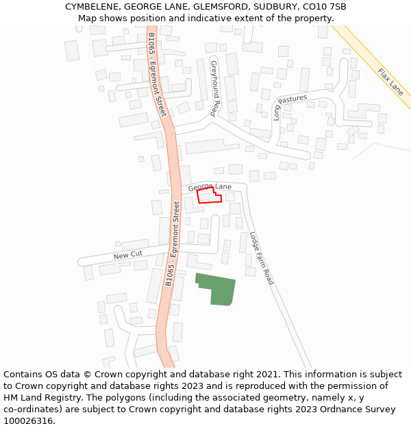 CYMBELENE, GEORGE LANE, GLEMSFORD, SUDBURY, CO10 7SB: Location map and indicative extent of plot