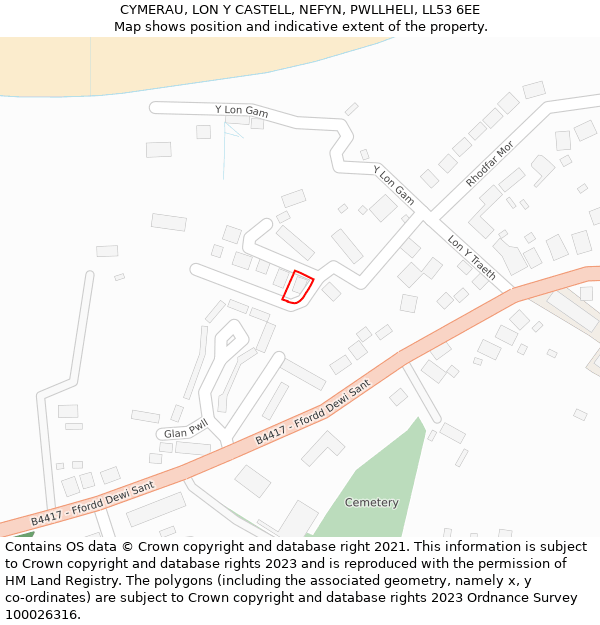 CYMERAU, LON Y CASTELL, NEFYN, PWLLHELI, LL53 6EE: Location map and indicative extent of plot