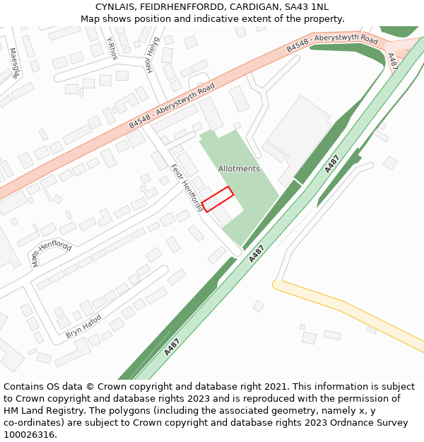 CYNLAIS, FEIDRHENFFORDD, CARDIGAN, SA43 1NL: Location map and indicative extent of plot