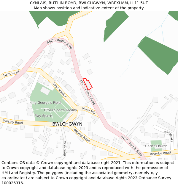 CYNLAIS, RUTHIN ROAD, BWLCHGWYN, WREXHAM, LL11 5UT: Location map and indicative extent of plot