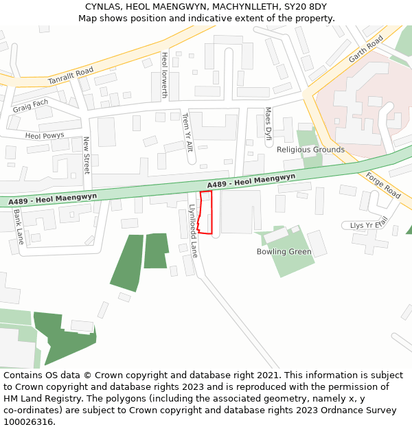 CYNLAS, HEOL MAENGWYN, MACHYNLLETH, SY20 8DY: Location map and indicative extent of plot