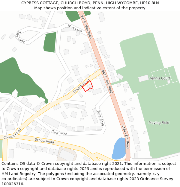 CYPRESS COTTAGE, CHURCH ROAD, PENN, HIGH WYCOMBE, HP10 8LN: Location map and indicative extent of plot