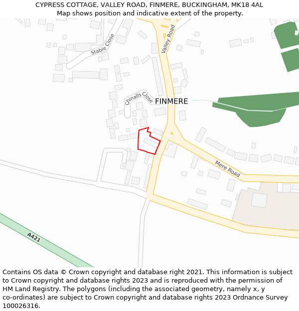 CYPRESS COTTAGE, VALLEY ROAD, FINMERE, BUCKINGHAM, MK18 4AL: Location map and indicative extent of plot